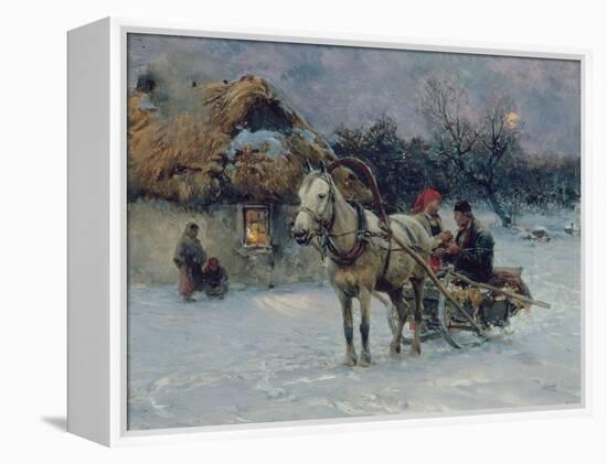 Polish Winter Landscape with Sleds-Alfred von Wierusz-Kowalski-Framed Premier Image Canvas
