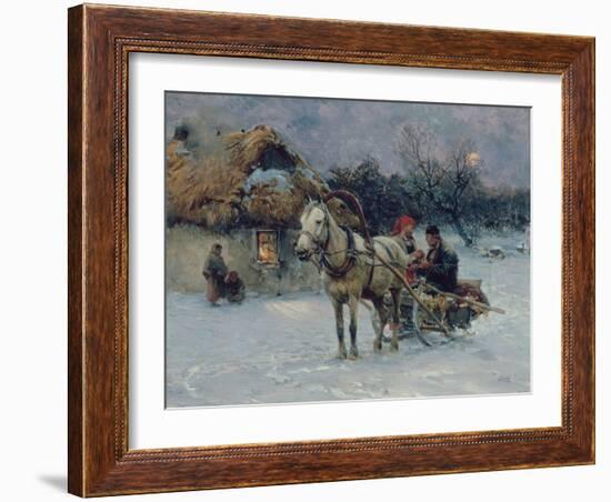 Polish Winter Landscape with Sleds-Alfred von Wierusz-Kowalski-Framed Giclee Print