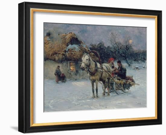 Polish Winter Landscape with Sleds-Alfred von Wierusz-Kowalski-Framed Giclee Print