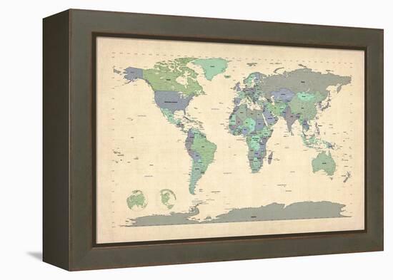 Political Map of the World Map-Michael Tompsett-Framed Stretched Canvas