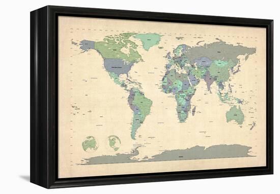 Political Map of the World Map-Michael Tompsett-Framed Stretched Canvas