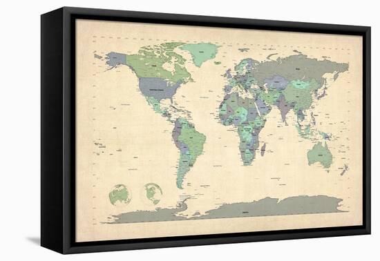 Political Map of the World Map-Michael Tompsett-Framed Stretched Canvas