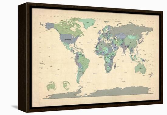 Political Map of the World Map-Michael Tompsett-Framed Stretched Canvas