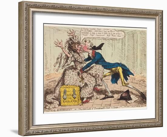 Political Ravishment, or the Old Lady of Threadneedle Street in Danger!, 1797-James Gillray-Framed Giclee Print