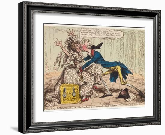 Political Ravishment, or the Old Lady of Threadneedle Street in Danger!, 1797-James Gillray-Framed Giclee Print