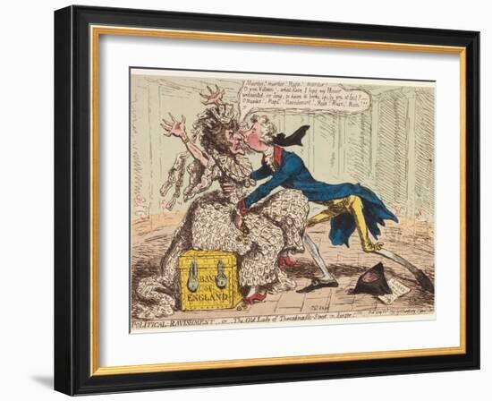 Political Ravishment, or the Old Lady of Threadneedle Street in Danger!, 1797-James Gillray-Framed Giclee Print