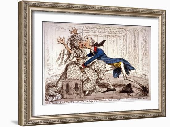 Political Ravishment, or the Old Lady of Threadneedle Street in Danger!, 1797-James Gillray-Framed Giclee Print