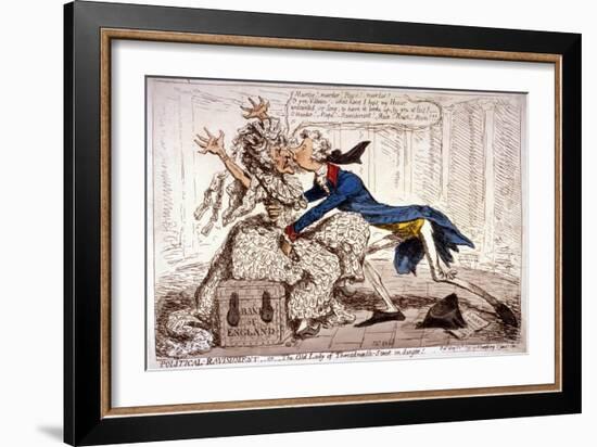 Political Ravishment, or the Old Lady of Threadneedle Street in Danger!, 1797-James Gillray-Framed Giclee Print