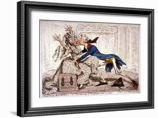 Political Ravishment, or the Old Lady of Threadneedle Street in Danger!, 1797-James Gillray-Framed Giclee Print