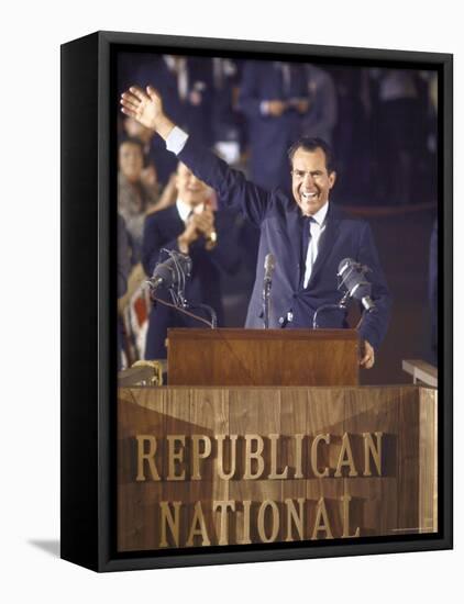 Politician Richard Nixon Waving From Platform at Republican National Convention-John Dominis-Framed Premier Image Canvas