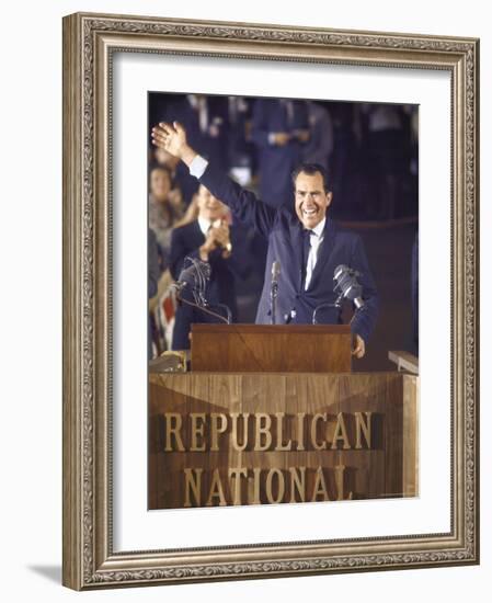 Politician Richard Nixon Waving From Platform at Republican National Convention-John Dominis-Framed Photographic Print