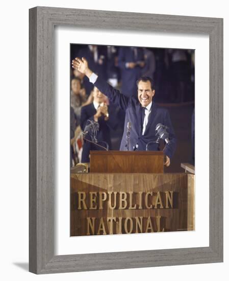 Politician Richard Nixon Waving From Platform at Republican National Convention-John Dominis-Framed Photographic Print