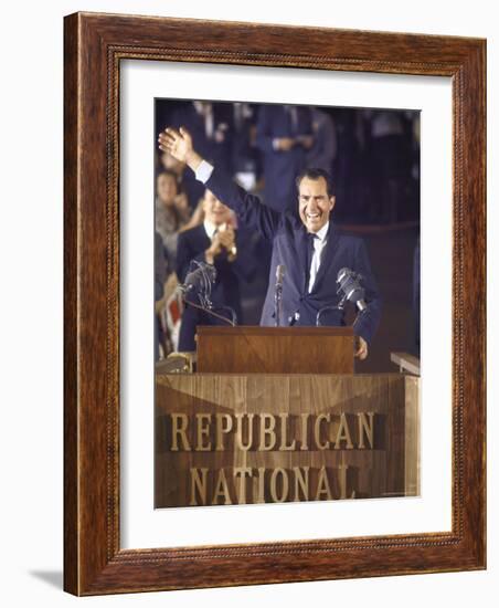 Politician Richard Nixon Waving From Platform at Republican National Convention-John Dominis-Framed Photographic Print