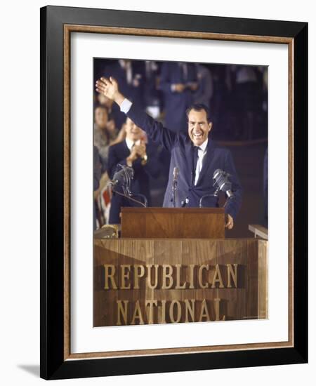 Politician Richard Nixon Waving From Platform at Republican National Convention-John Dominis-Framed Photographic Print