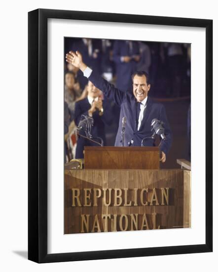 Politician Richard Nixon Waving From Platform at Republican National Convention-John Dominis-Framed Photographic Print