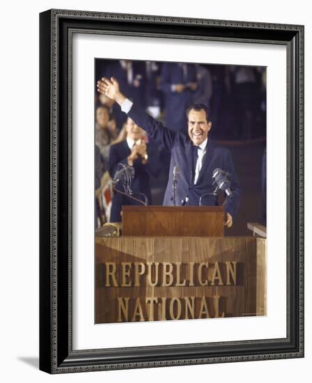 Politician Richard Nixon Waving From Platform at Republican National Convention-John Dominis-Framed Photographic Print