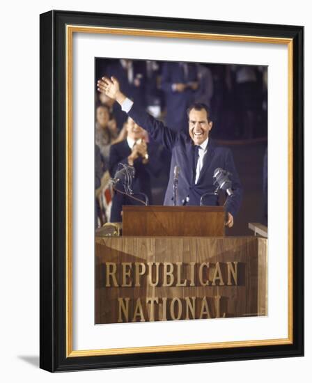 Politician Richard Nixon Waving From Platform at Republican National Convention-John Dominis-Framed Photographic Print