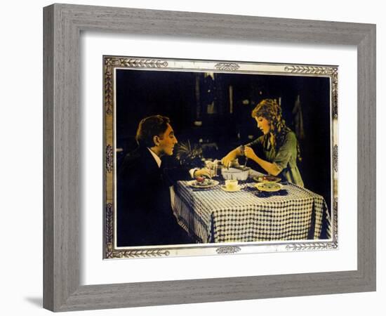 POLLYANNA, right: Mary Pickford on lobbycard, 1920.-null-Framed Art Print