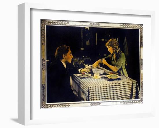 POLLYANNA, right: Mary Pickford on lobbycard, 1920.-null-Framed Art Print