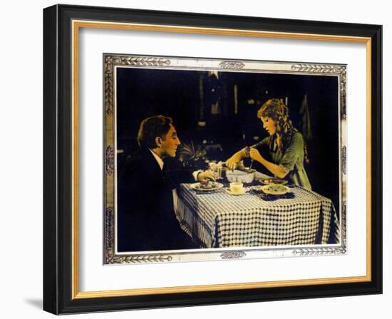 POLLYANNA, right: Mary Pickford on lobbycard, 1920.-null-Framed Art Print