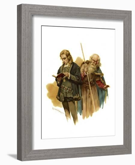 Polonius addresses Prince Hamlet while reading-Harold Copping-Framed Giclee Print