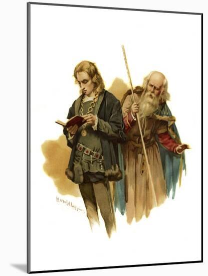 Polonius addresses Prince Hamlet while reading-Harold Copping-Mounted Giclee Print