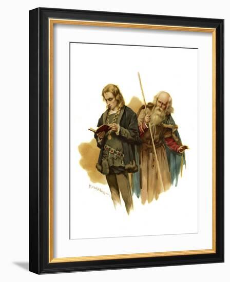 Polonius addresses Prince Hamlet while reading-Harold Copping-Framed Giclee Print