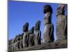 Polynesian Girl with Huge Moai, Ahu Tongariki, Easter Island, Chile-Keren Su-Mounted Photographic Print