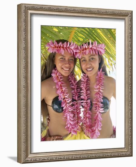 Polynesian Girls in Traditional Costume with Leis, Aitutaki, Cook Islands, Polynesia-Steve Vidler-Framed Photographic Print