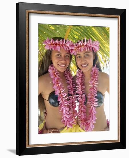 Polynesian Girls in Traditional Costume with Leis, Aitutaki, Cook Islands, Polynesia-Steve Vidler-Framed Photographic Print