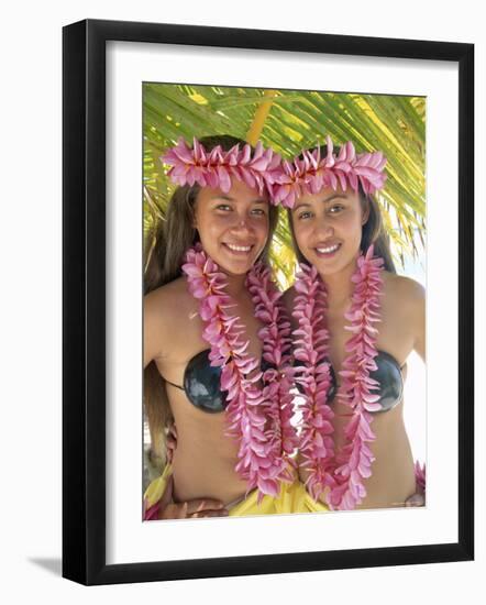 Polynesian Girls in Traditional Costume with Leis, Aitutaki, Cook Islands, Polynesia-Steve Vidler-Framed Photographic Print