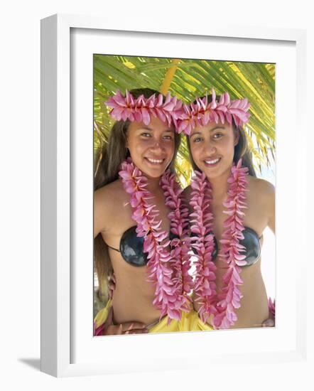 Polynesian Girls in Traditional Costume with Leis, Aitutaki, Cook Islands, Polynesia-Steve Vidler-Framed Photographic Print