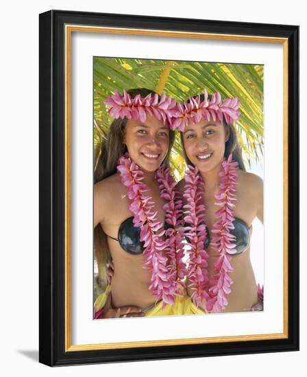 Polynesian Girls in Traditional Costume with Leis, Aitutaki, Cook Islands, Polynesia-Steve Vidler-Framed Photographic Print