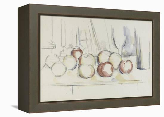 Pommes, verre et bouteille-Paul Cézanne-Framed Premier Image Canvas