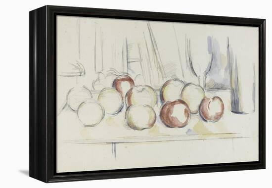 Pommes, verre et bouteille-Paul Cézanne-Framed Premier Image Canvas