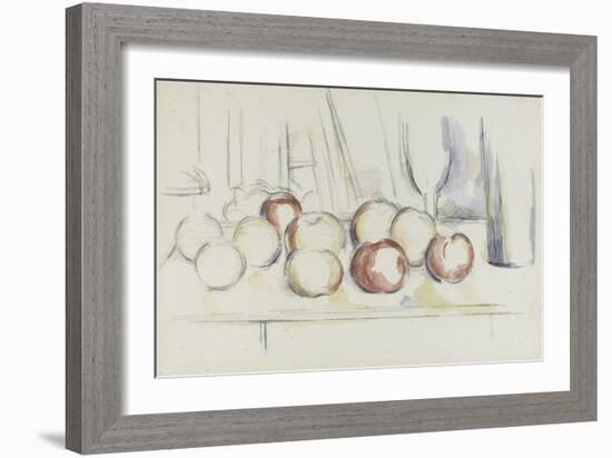 Pommes, verre et bouteille-Paul Cézanne-Framed Giclee Print