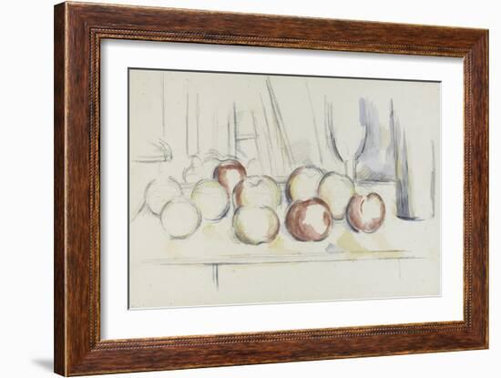 Pommes, verre et bouteille-Paul Cézanne-Framed Giclee Print