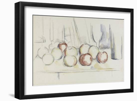 Pommes, verre et bouteille-Paul Cézanne-Framed Giclee Print