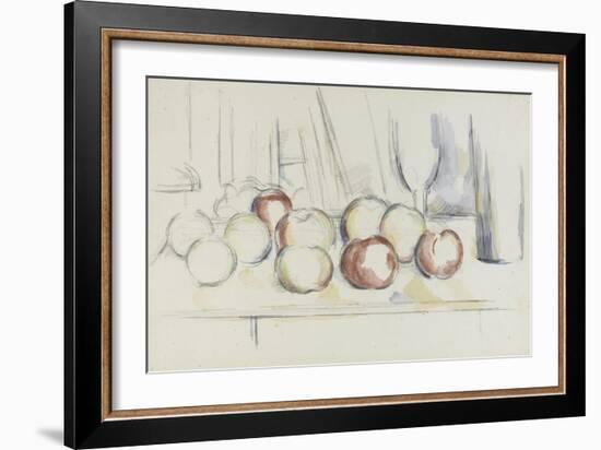 Pommes, verre et bouteille-Paul Cézanne-Framed Giclee Print