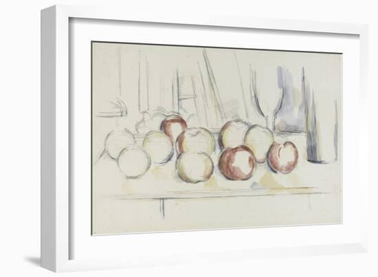 Pommes, verre et bouteille-Paul Cézanne-Framed Giclee Print