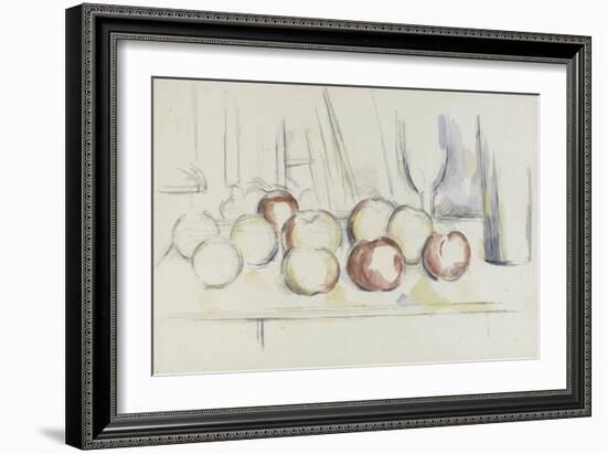 Pommes, verre et bouteille-Paul Cézanne-Framed Giclee Print