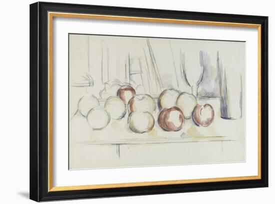 Pommes, verre et bouteille-Paul Cézanne-Framed Giclee Print