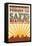 Pomona, California - Skyline and Sunburst Screenprint Style-Lantern Press-Framed Stretched Canvas