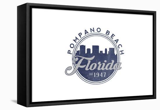 Pompano Beach, Florida - Skyline Seal (Blue)-Lantern Press-Framed Stretched Canvas
