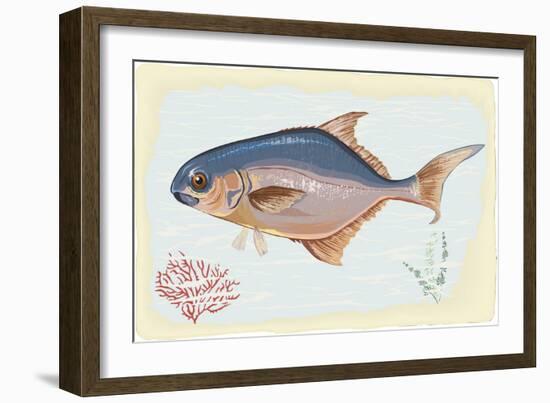 Pompano Fish on Retro Style Background-Milovelen-Framed Art Print