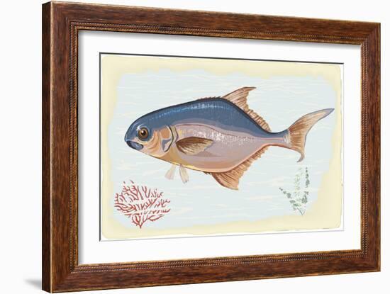 Pompano Fish on Retro Style Background-Milovelen-Framed Art Print