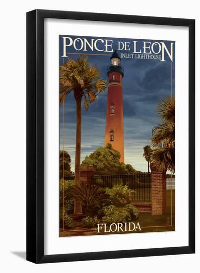 Ponce De Leon Inlet Lighthouse, Florida - Dusk Scene-Lantern Press-Framed Art Print