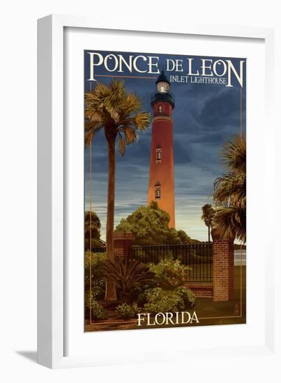 Ponce De Leon Inlet Lighthouse, Florida - Dusk Scene-Lantern Press-Framed Premium Giclee Print