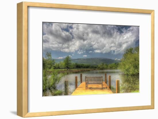 Pond Bench Dock and Mountain-Robert Goldwitz-Framed Photographic Print