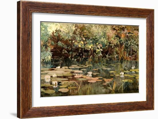 Pond with Water Lilies, Early 1890s-Elena Dmitryevna Polenova-Framed Giclee Print